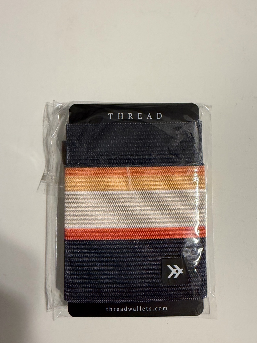 Thread Elastic Card Wallet in Navy with Orange & Cream Stripe